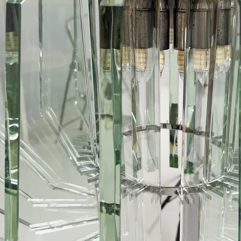 Lampadario in metallo e vetro di Max Ingrand per Fontana Arte, 1960 ca.