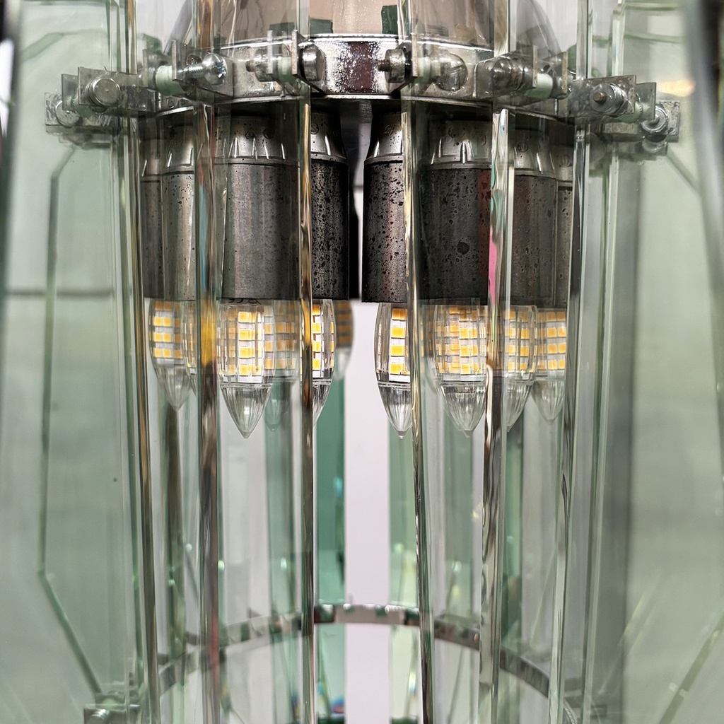 Lampadario in metallo e vetro di Max Ingrand per Fontana Arte, 1960 ca.