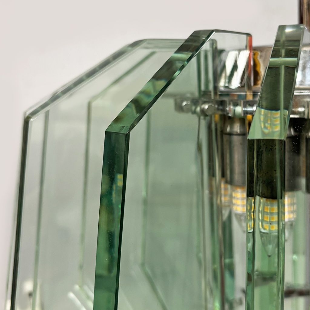 Lampadario in metallo e vetro di Max Ingrand per Fontana Arte, 1960 ca.