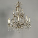 Lampadario a gocce in vetro e ottone, 1900-1950 ca.