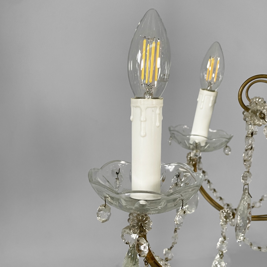 Lampadario a gocce in vetro e ottone, 1900-1950 ca.