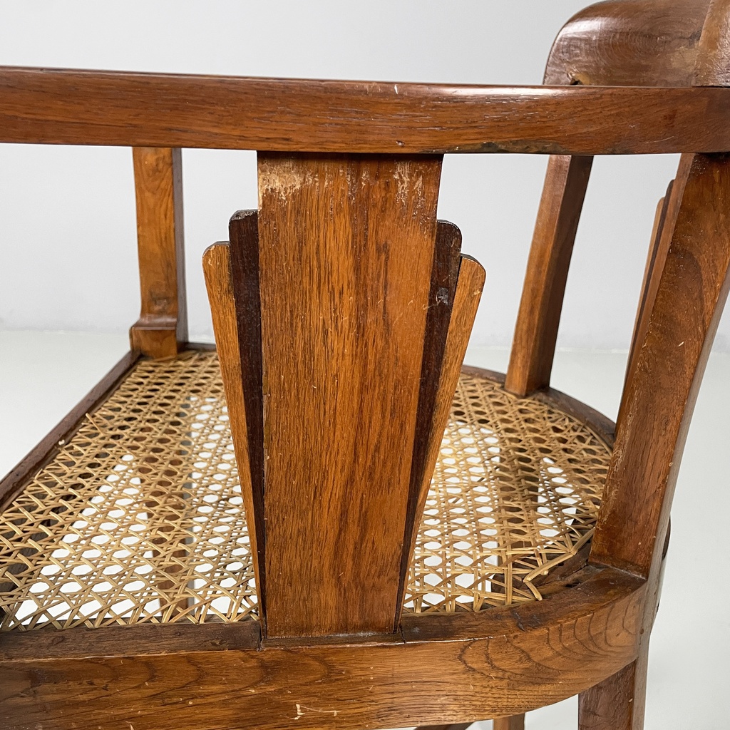 Sedia a pozzetto in legno e paglia, 1930 ca.