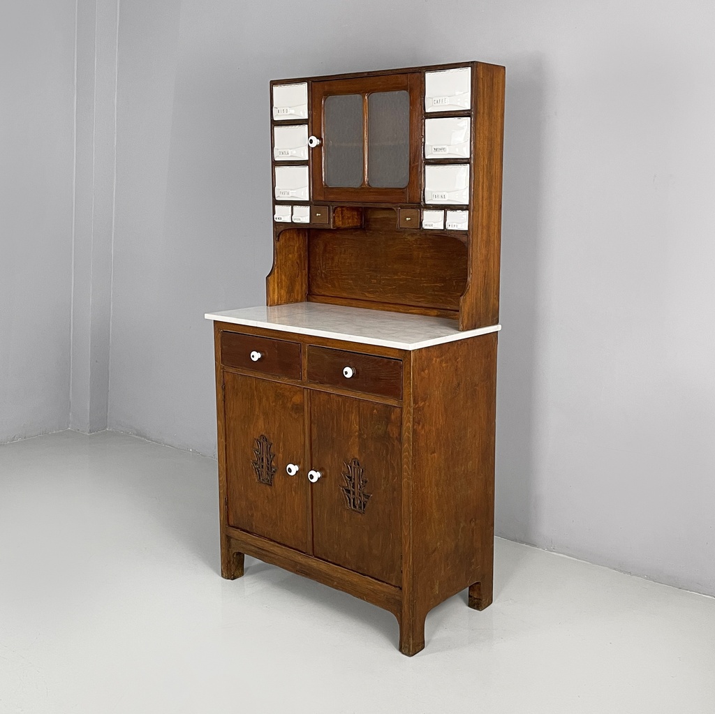 Credenza in legno, marmo e ceramica, 1930 ca.