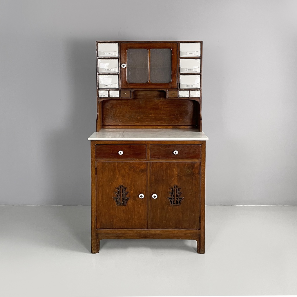 Credenza in legno, marmo e ceramica, 1930 ca.