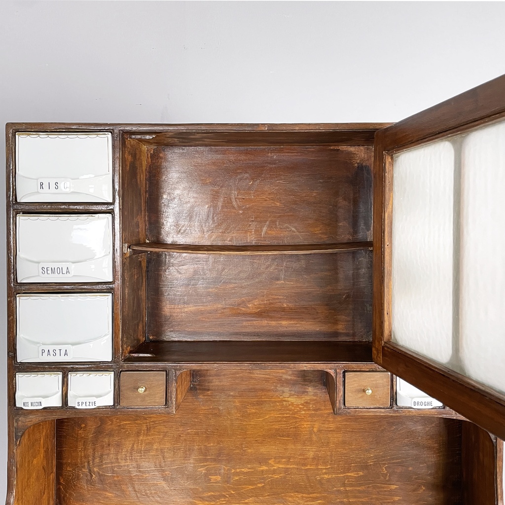 Credenza in legno, marmo e ceramica, 1930 ca.