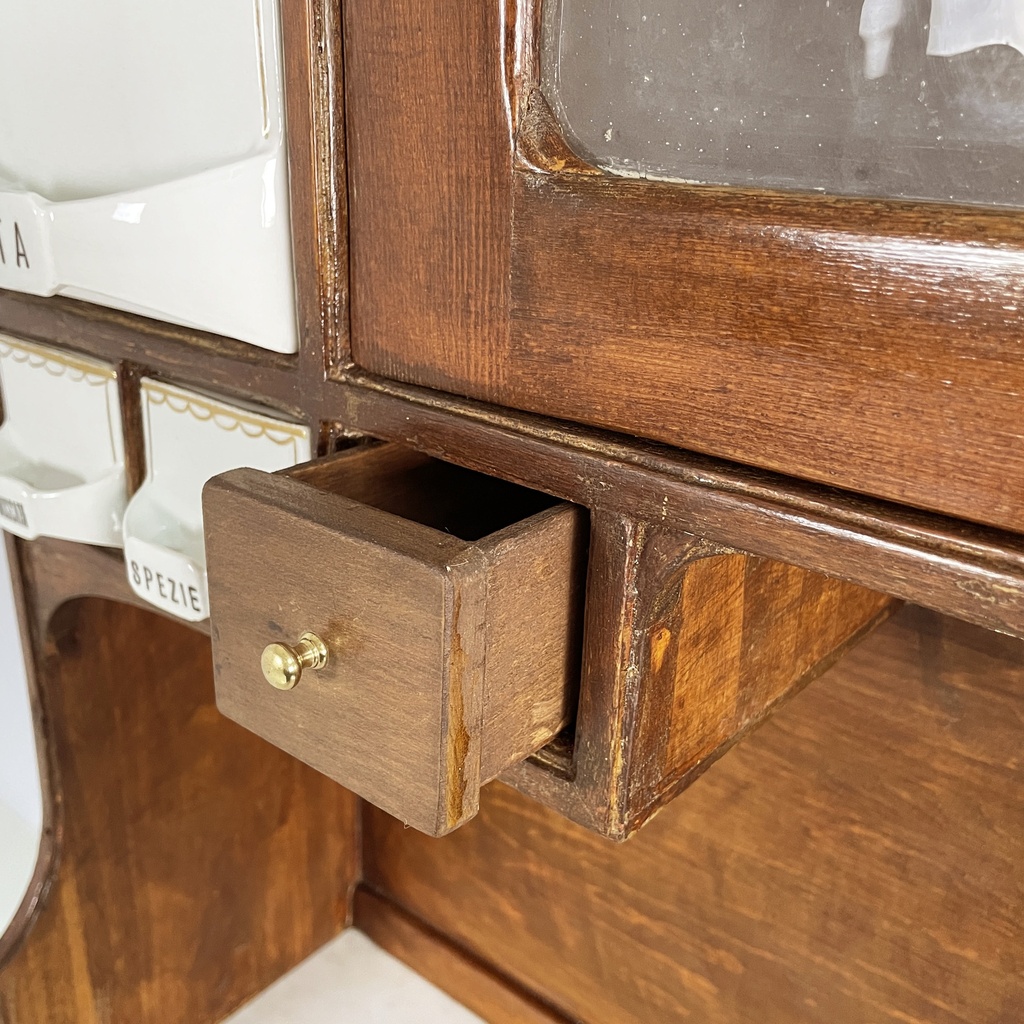 Credenza in legno, marmo e ceramica, 1930 ca.