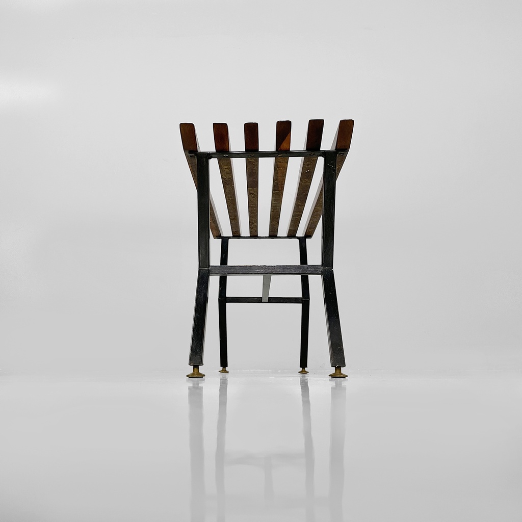 Panca in metallo e legno, 1950 ca.