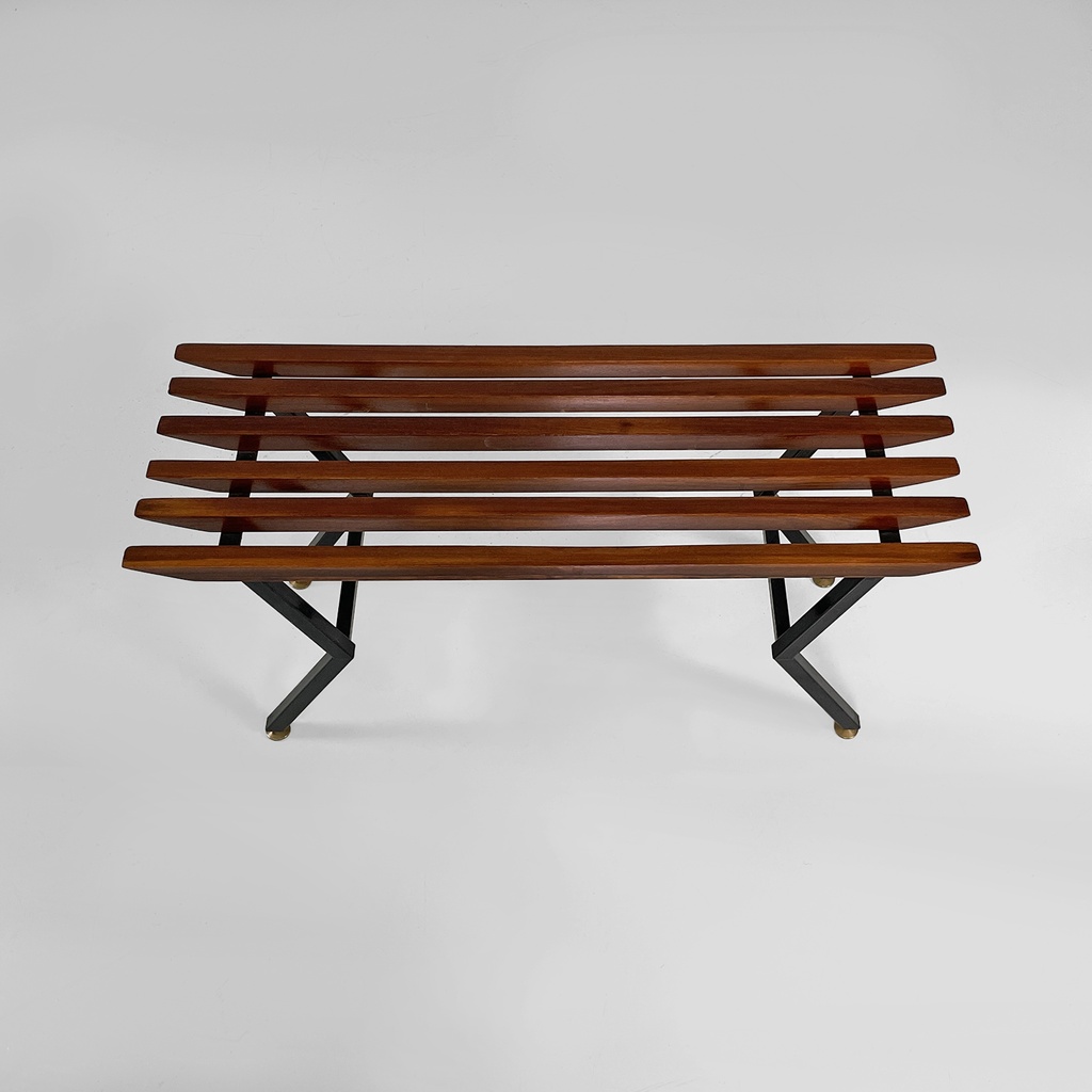 Panca in metallo e legno, 1950 ca.