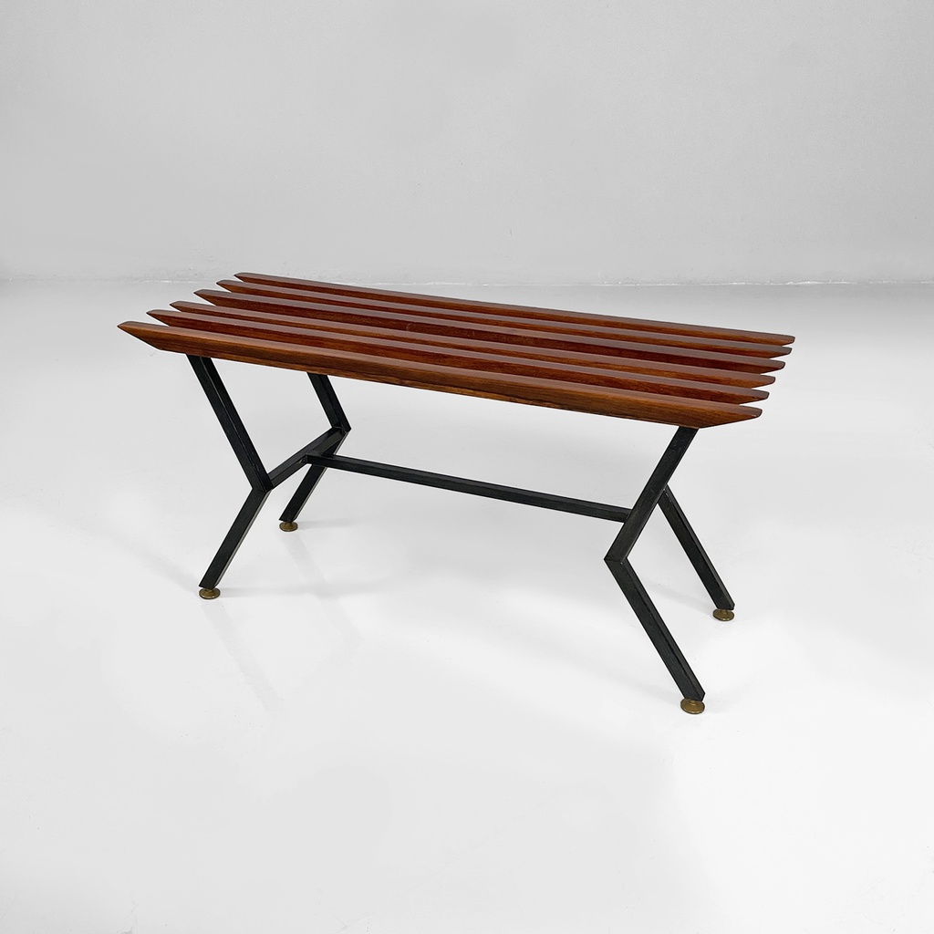 Panca in metallo e legno, 1950 ca.