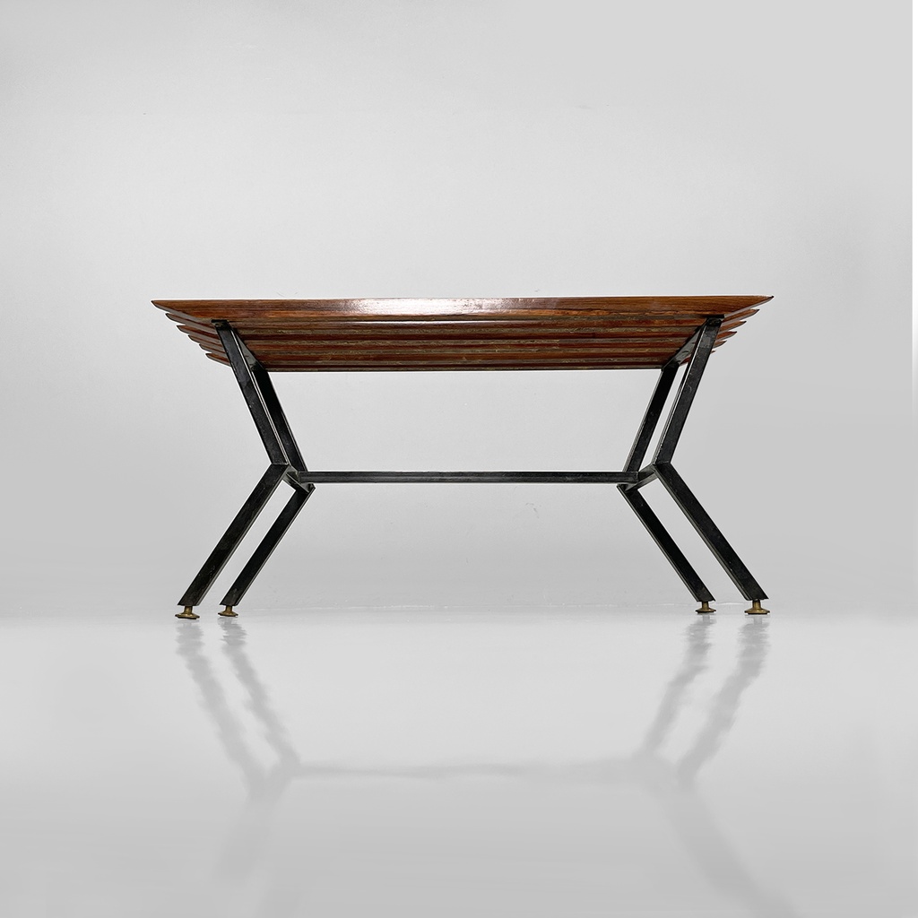 Panca in metallo e legno, 1950 ca.