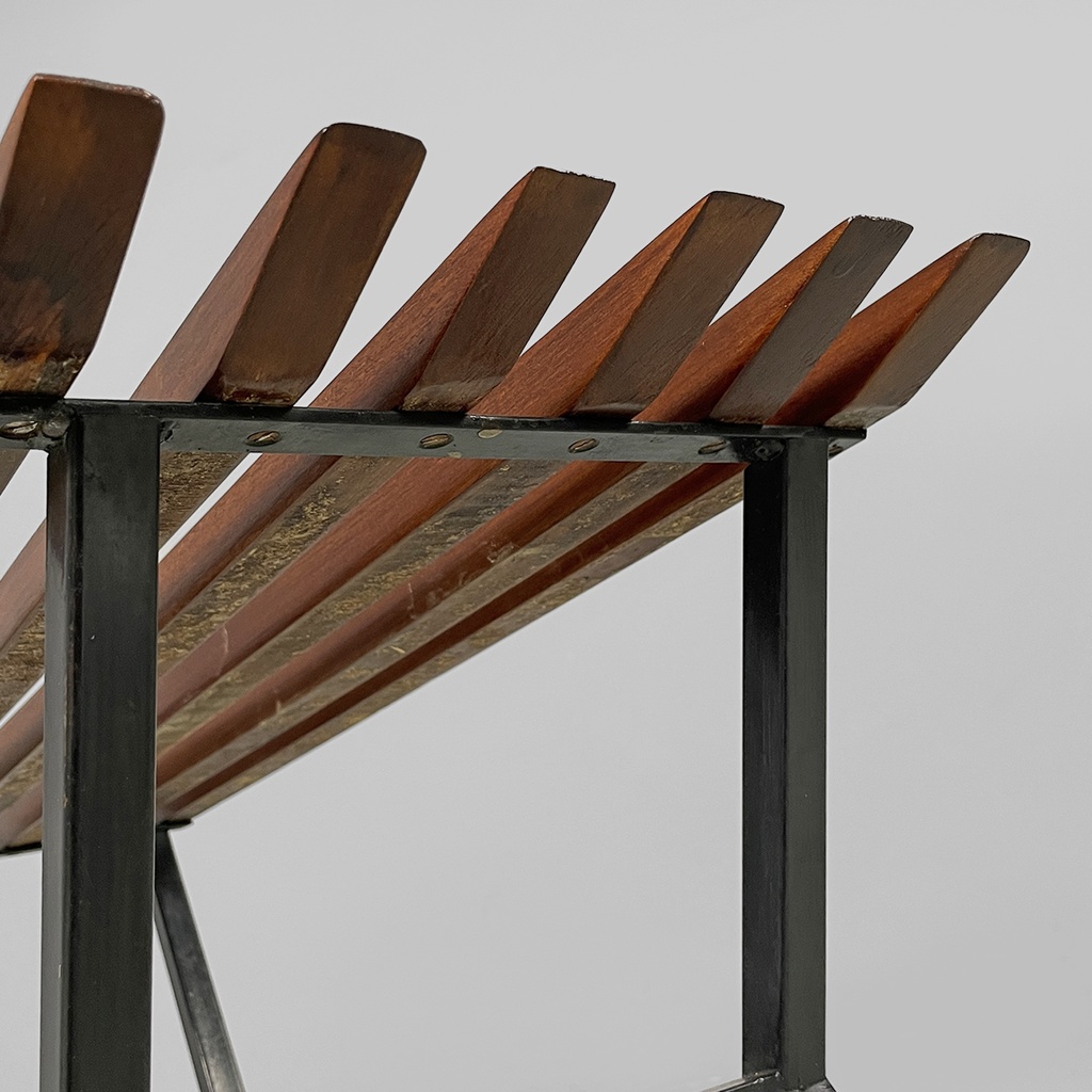 Panca in metallo e legno, 1950 ca.