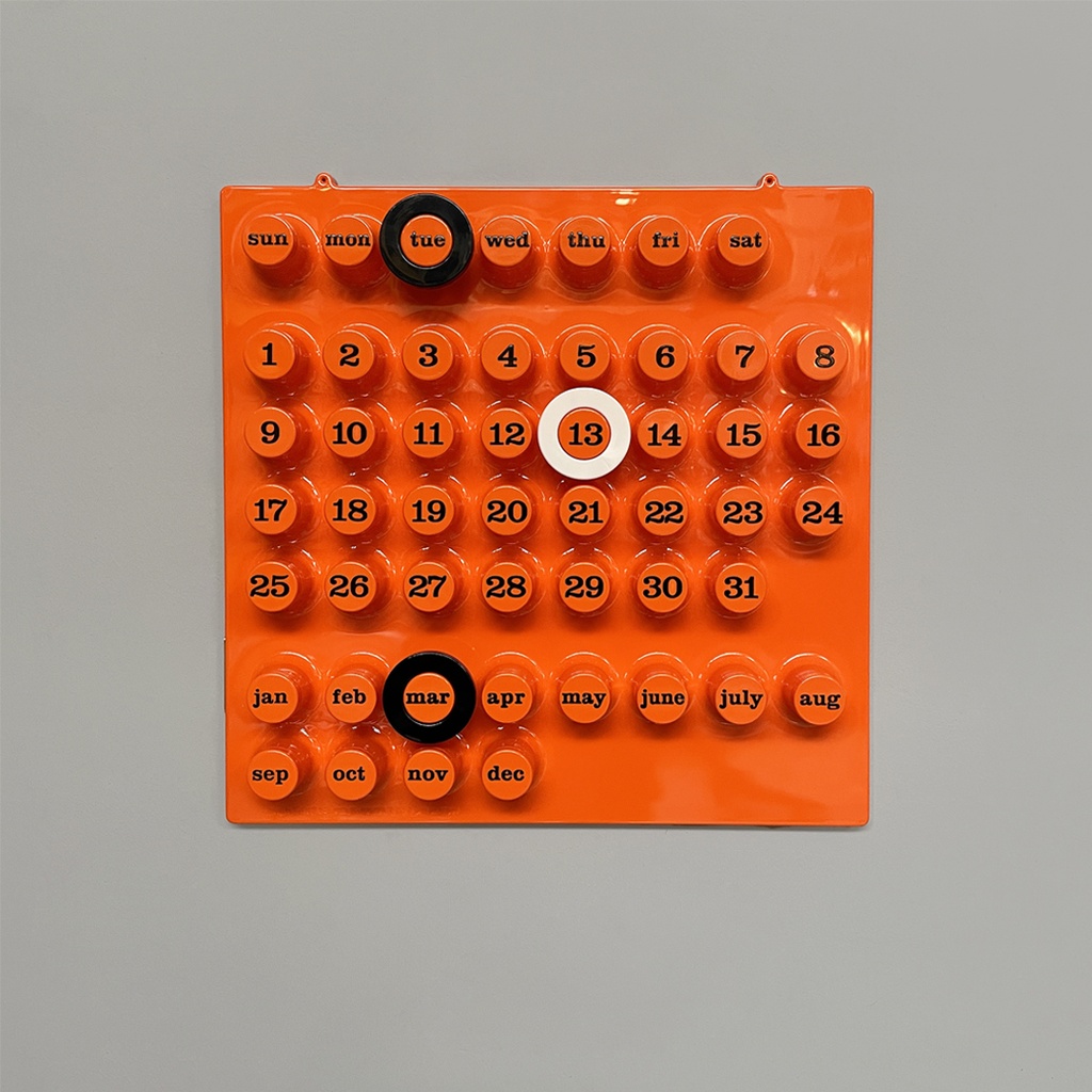 Calendario infinito arancione da parete di Giorgio Della Beffa per Ring A Date, 2000 ca.