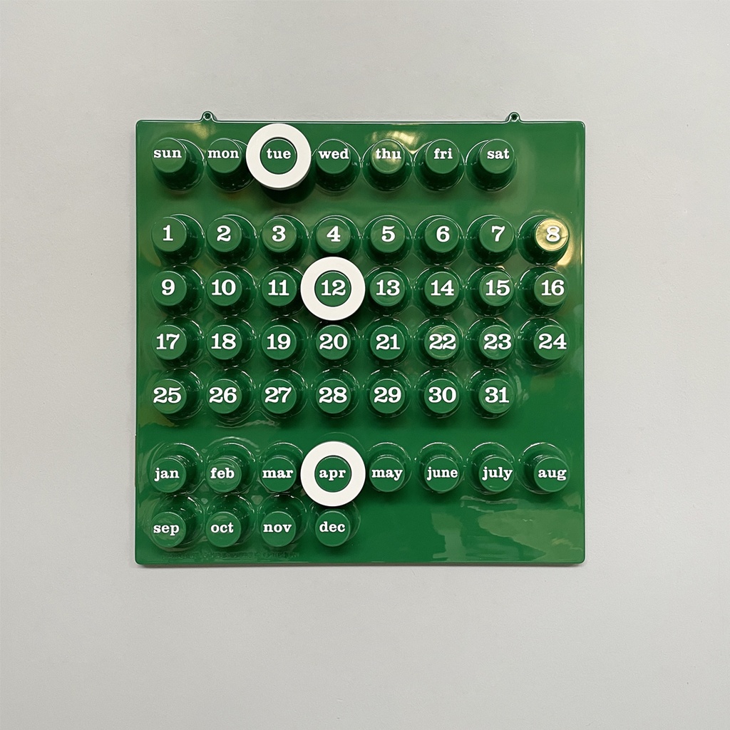 Calendario infinito verde da parete di Giorgio Della Beffa per Ring A Date, 2000 ca. 