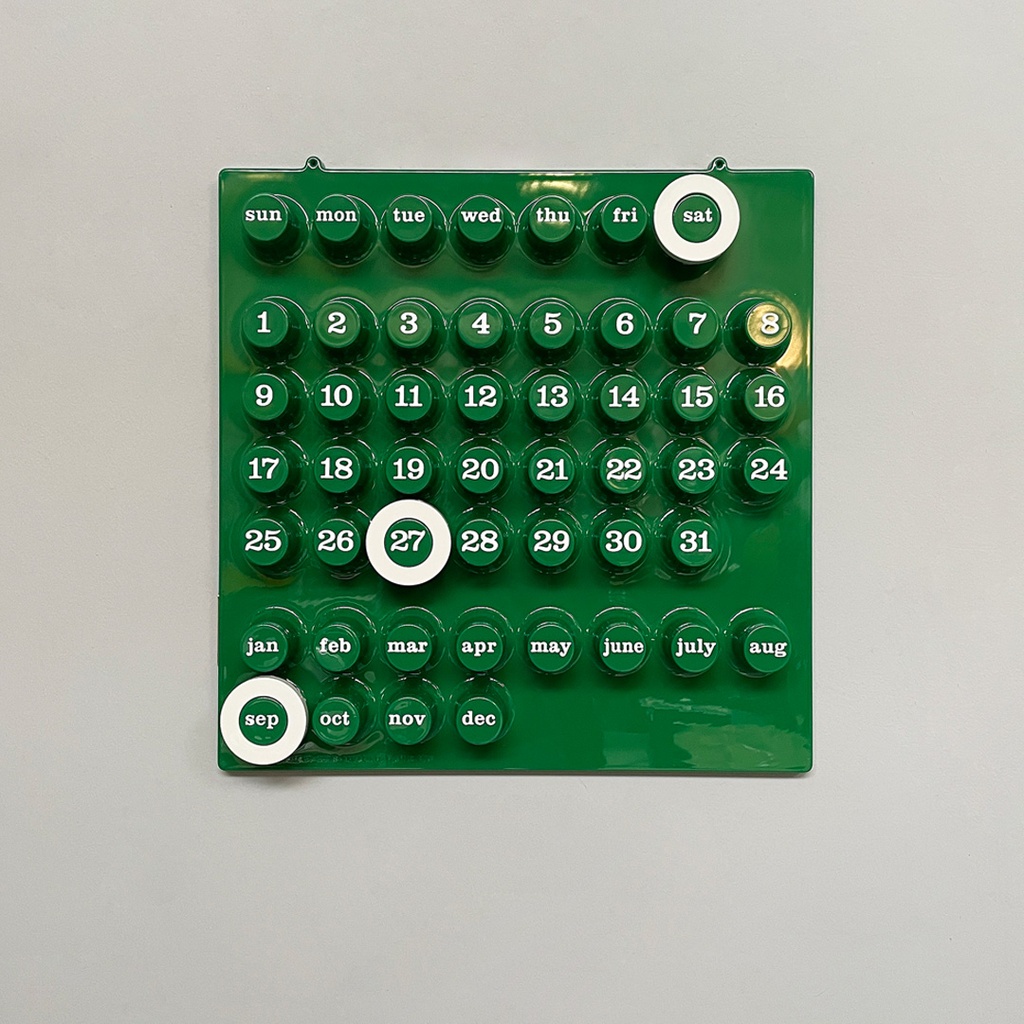 Calendario infinito verde da parete di Giorgio Della Beffa per Ring A Date, 2000 ca. 