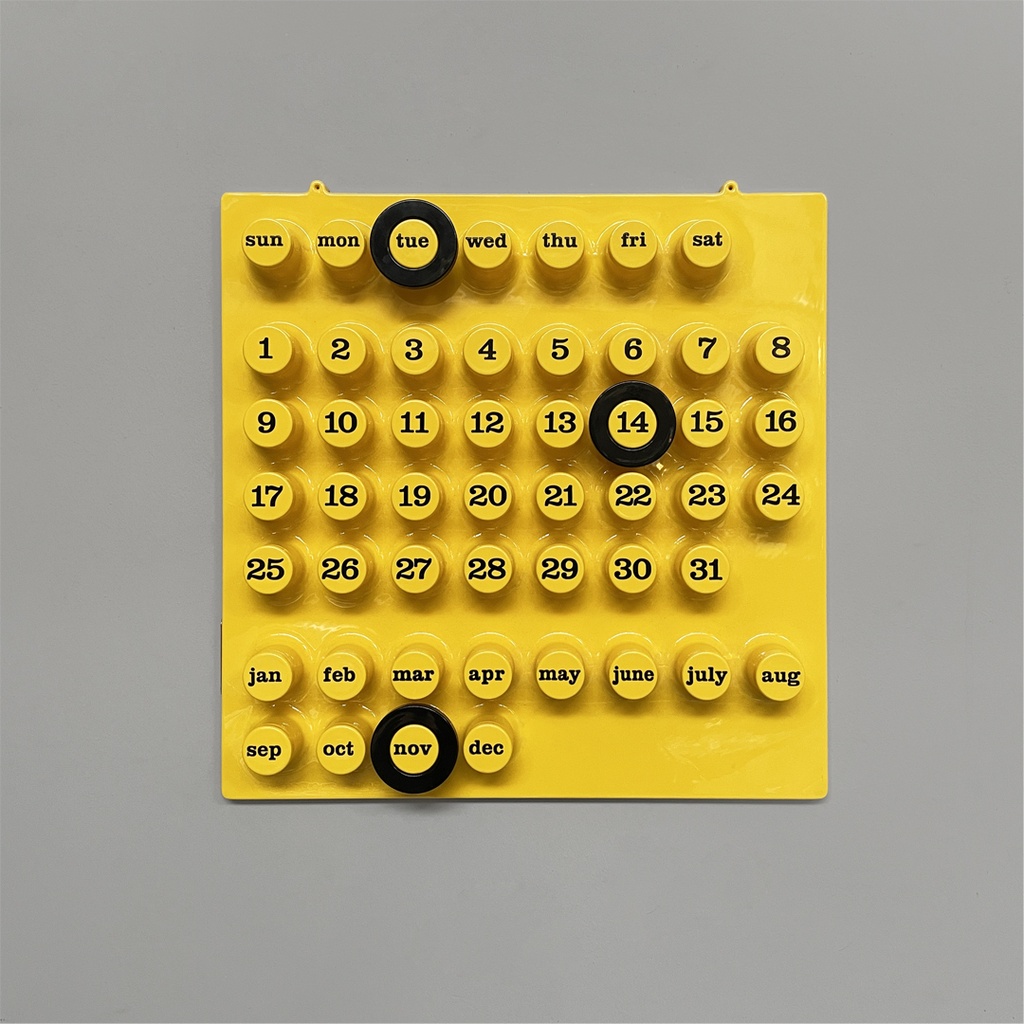 Calendario infinito giallo da parete di Giorgio Della Beffa per Ring A Date, 2000 ca. 