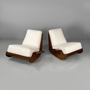 Poltrone in legno e tessuto bianco, 1970 ca.