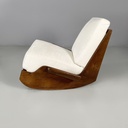 Poltrone in legno e tessuto bianco, 1970 ca.