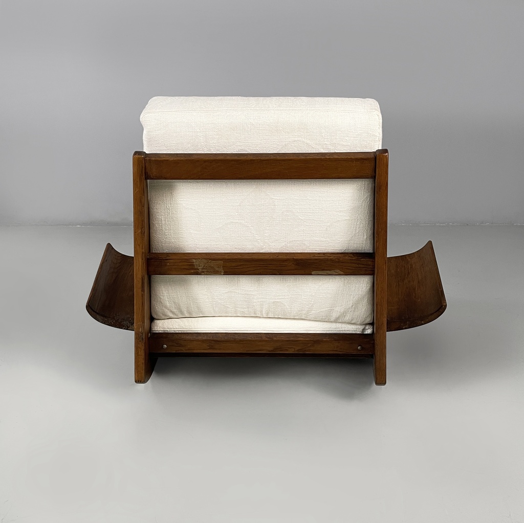 Poltrone in legno e tessuto bianco, 1970 ca.