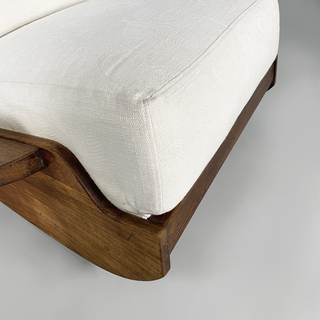 Poltrone in legno e tessuto bianco, 1970 ca.