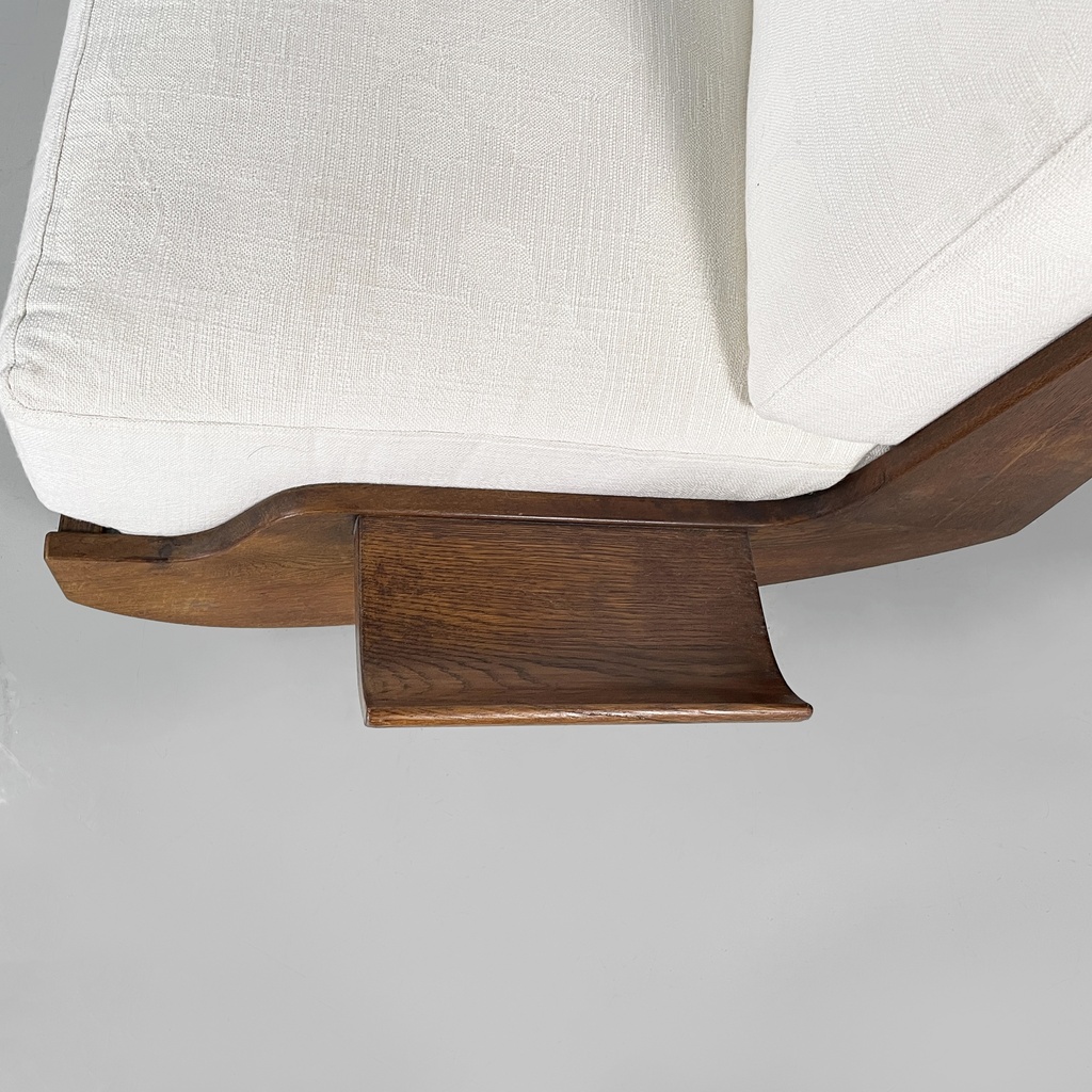 Poltrone in legno e tessuto bianco, 1970 ca.