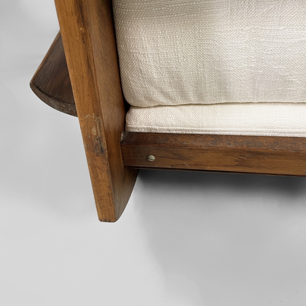 Poltrone in legno e tessuto bianco, 1970 ca.