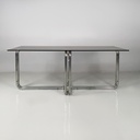 Tavolo da pranzo in vetro fumè e acciaio, 1970 ca.