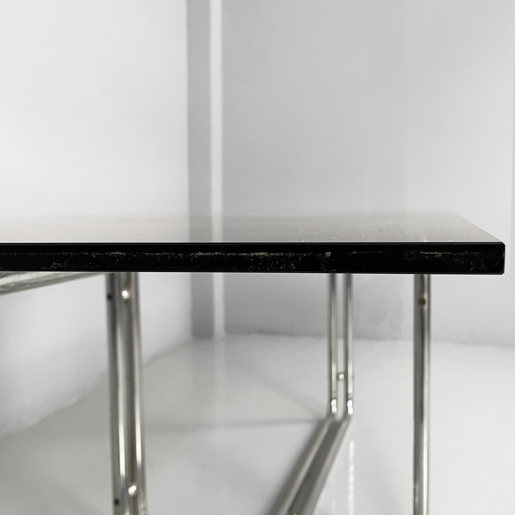 Tavolo da pranzo in vetro fumè e acciaio, 1970 ca.