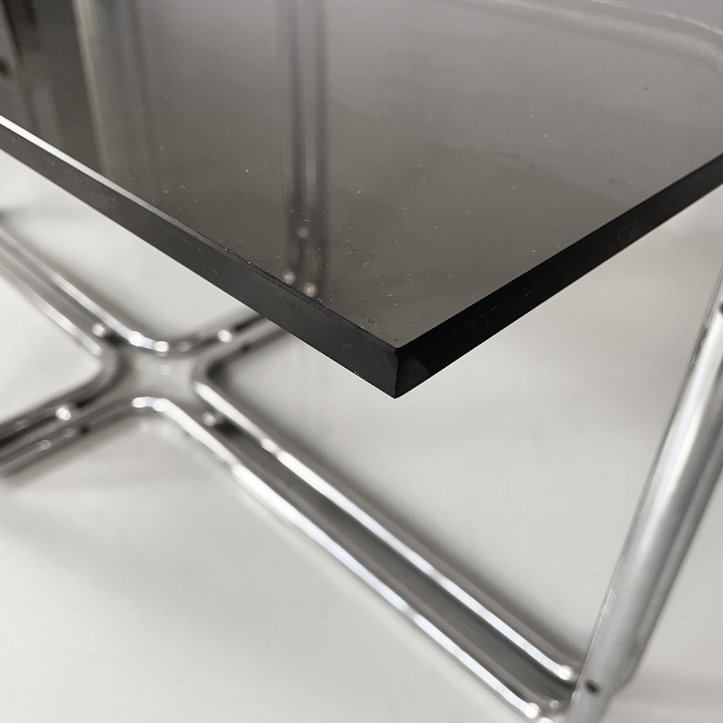 Tavolo da pranzo in vetro fumè e acciaio, 1970 ca.