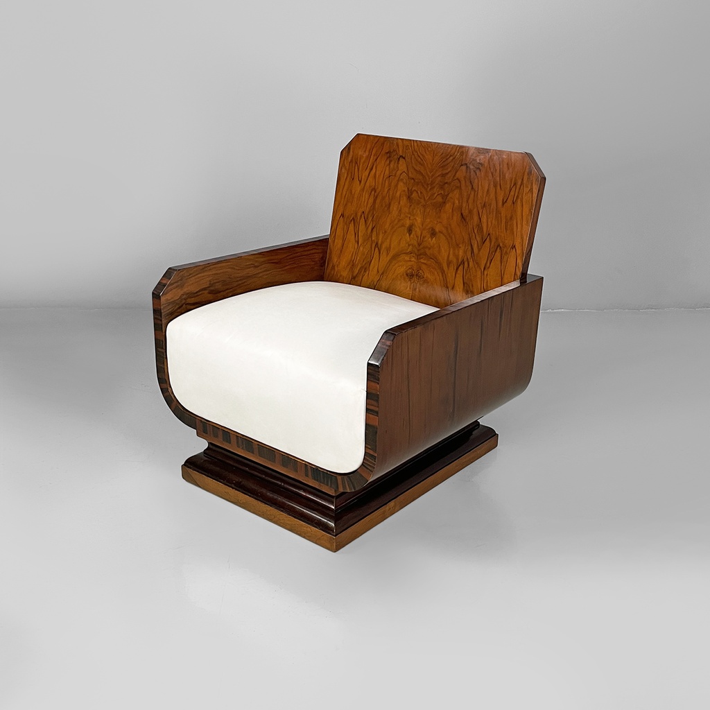 Poltrone in legno e finta pelle bianca, 1930 ca.