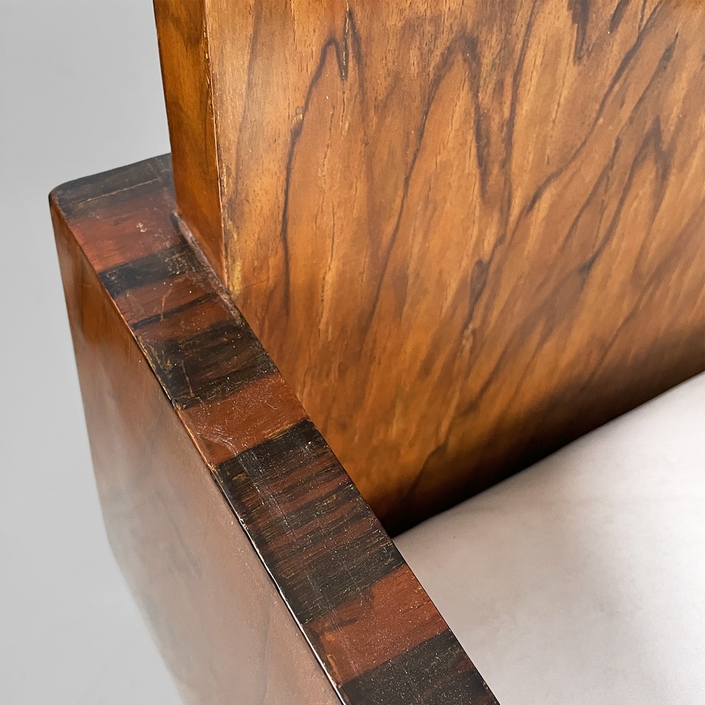 Poltrone in legno e finta pelle bianca, 1930 ca.