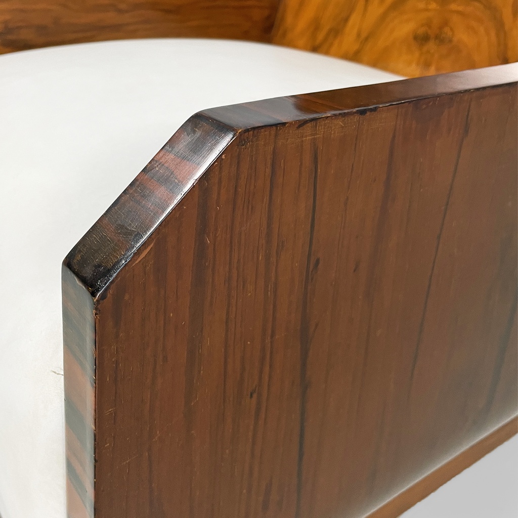 Poltrone in legno e finta pelle bianca, 1930 ca.