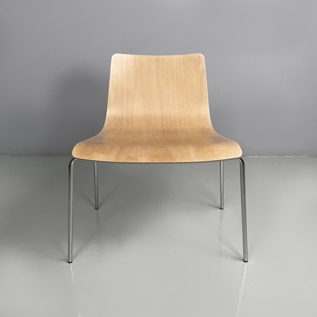 Sedia in legno chiaro e metallo, 1980 ca.
