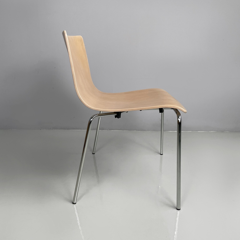 Sedia in legno chiaro e metallo, 1980 ca.