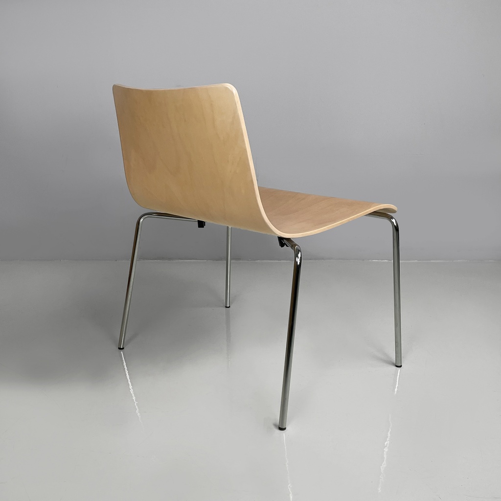 Sedia in legno chiaro e metallo, 1980 ca.