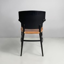 Sedie in legno nero e pelle marrone, 1980 ca.