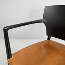 Sedie in legno nero e pelle marrone, 1980 ca.