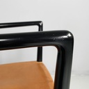 Sedie in legno nero e pelle marrone, 1980 ca.