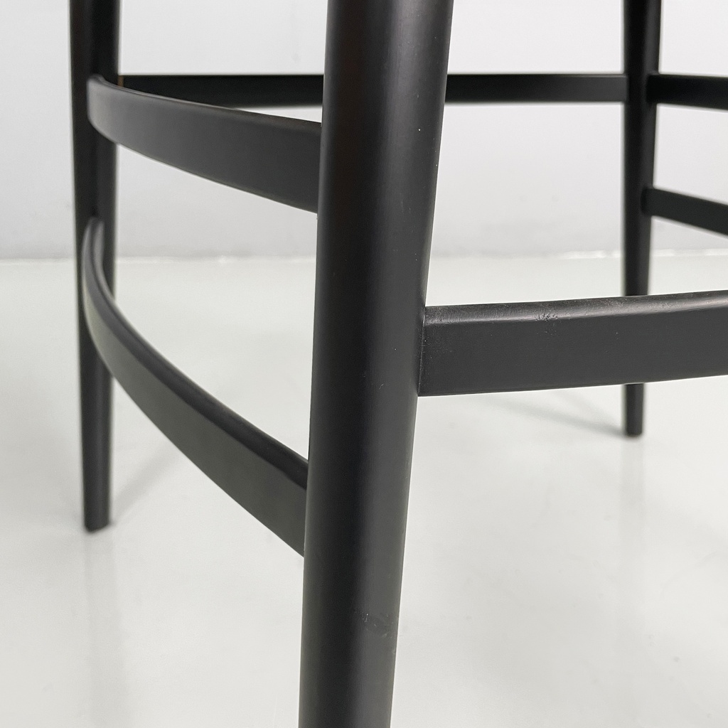 Sedie in legno nero e pelle marrone, 1980 ca.