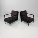 Poltrone in legno e velluto marrone, 1940 ca. 