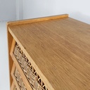 Cassettiera in legno e rattan, 1960 ca.