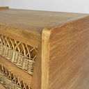 Cassettiera in legno e rattan, 1960 ca.