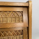 Cassettiera in legno e rattan, 1960 ca.
