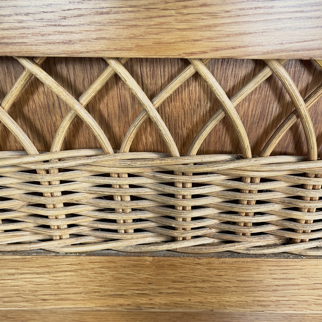 Cassettiera in legno e rattan, 1960 ca.