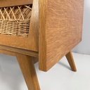 Cassettiera in legno e rattan, 1960 ca.
