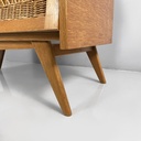 Cassettiera in legno e rattan, 1960 ca.