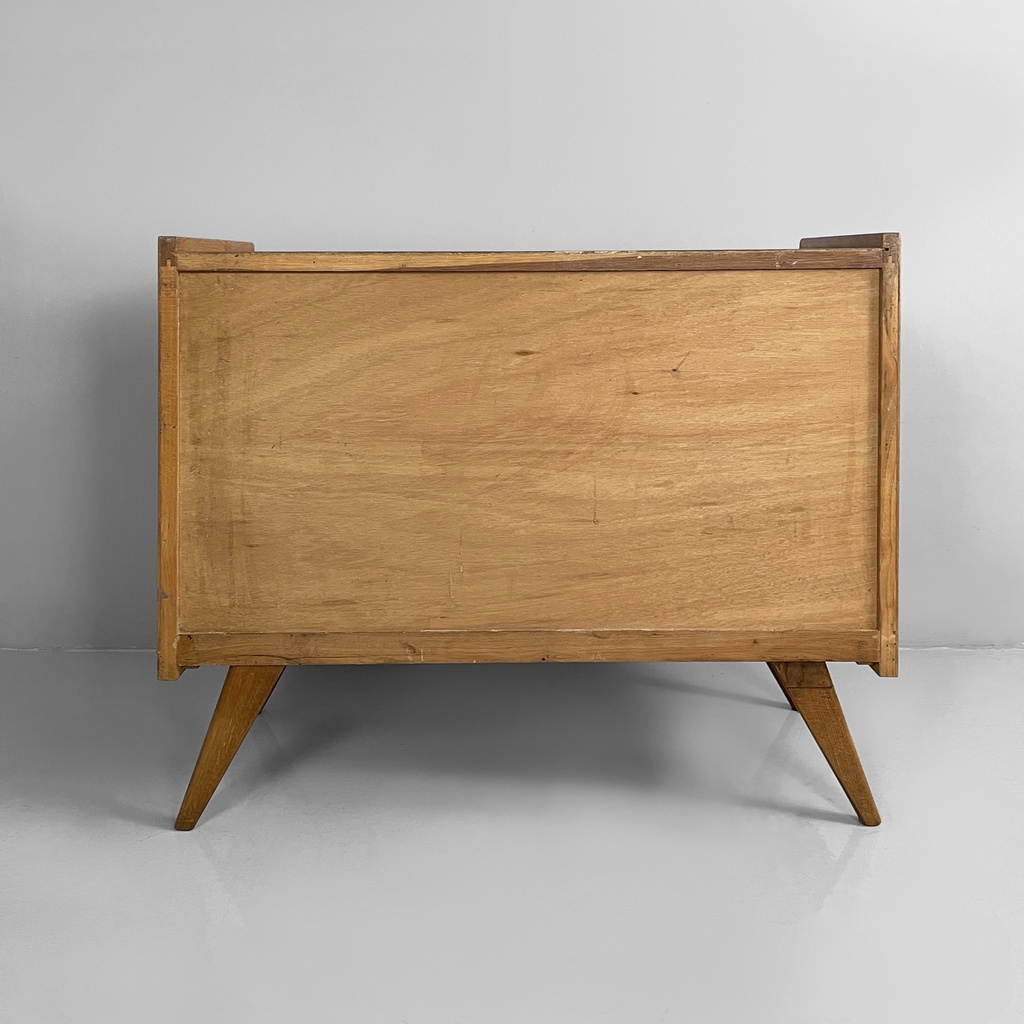 Cassettiera in legno e rattan, 1960 ca.