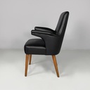 Poltrone in pelle nera e legno, 1960 ca.