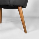 Poltrone in pelle nera e legno, 1960 ca.