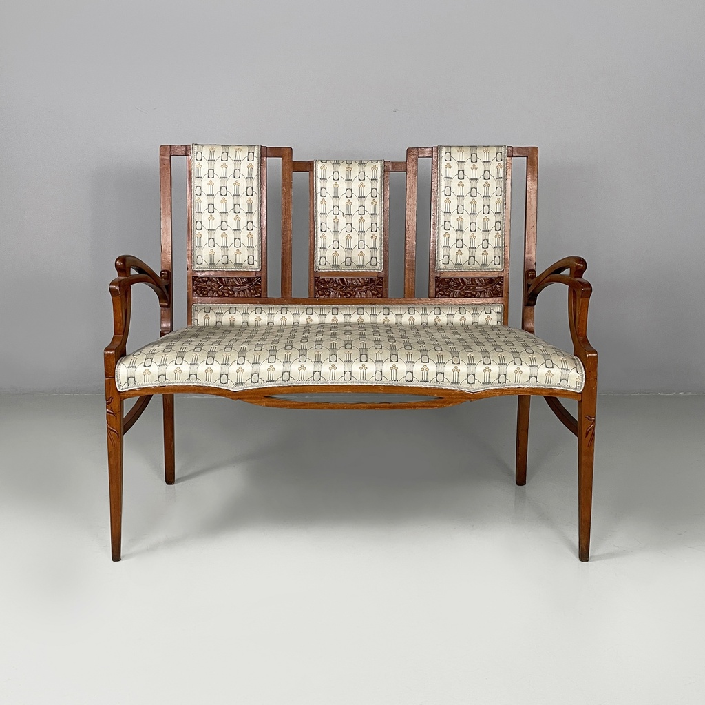 Panca in tessuto e legno, 1930 ca.