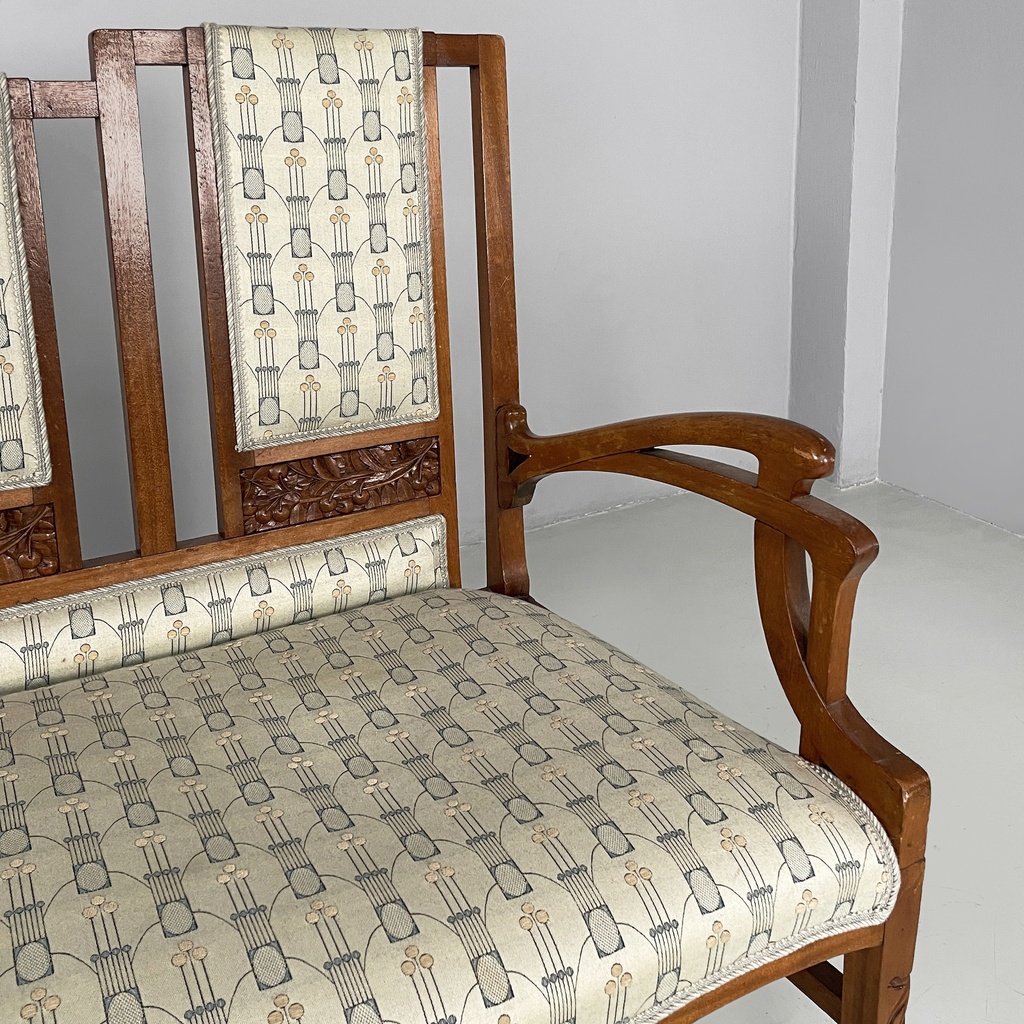 Panca in tessuto e legno, 1930 ca.